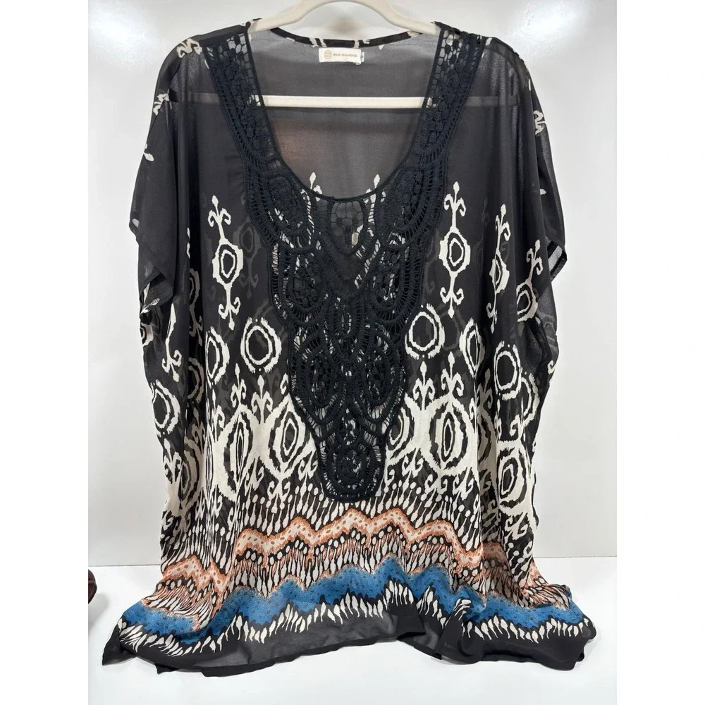 Pink Diamond Cover Up Semi Sheer Top Free‎ Size Crochet Neck
